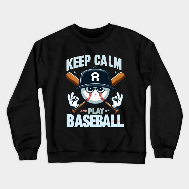 funny ball baseball keep calm and play baseball Crewneck Sweatshirt by WOLVES STORE
